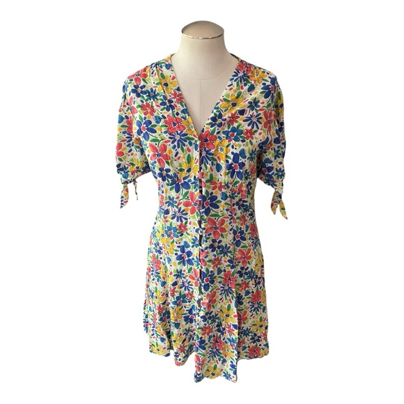 Topshop Floral Mini Dress Size 8 – Short Sleeve Tie Detail, Summer Spring Casual - Picture 1 of 5